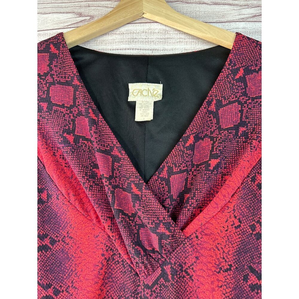 Cache Vintage Red Snakeskin Print Longsleeve Top Size 4 - Picture 3 of 7